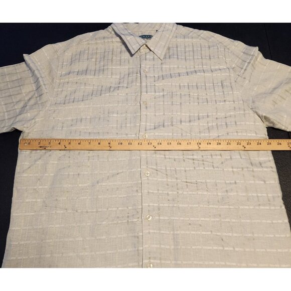 Cubavera Shirt Linen Rayon Blend Short Sleeve Button Up Beige Check Mens XL EUC - Picture 9 of 10